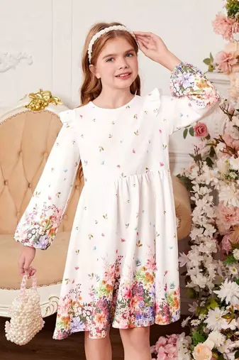 Frost color printed cotton blend fit&flared style dresses