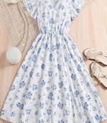 Pearl color printed cotton blend fit&flared style dresses