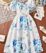Sky color printed cotton blend fit&flared style dresses