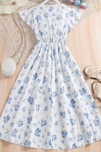 Pearl color printed cotton blend fit&flared style dresses