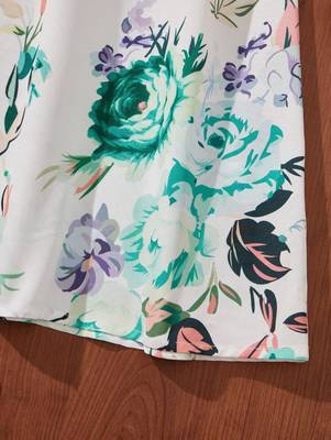 Green color printed cotton blend fit&flared style dresses 3