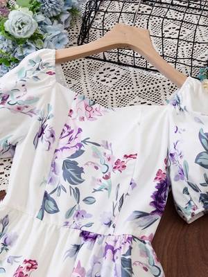 White color printed cotton blend fit&flared style dresses 3