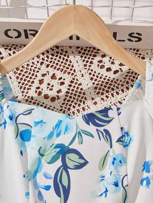 Sky color printed cotton blend fit&flared style dresses 3
