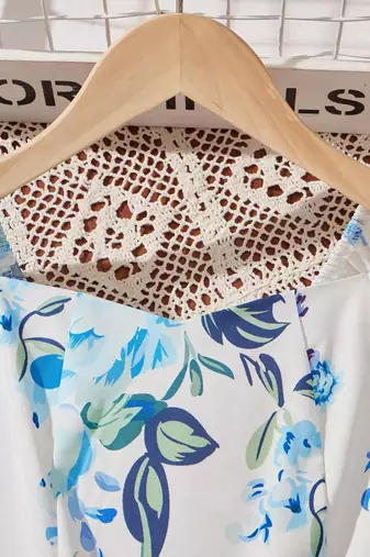 Sky color printed cotton blend fit&flared style dresses