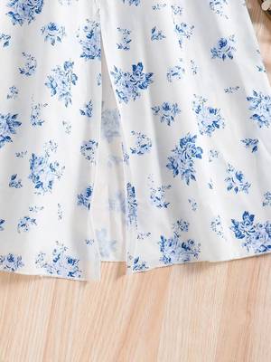 Pearl color printed cotton blend fit&flared style dresses 3