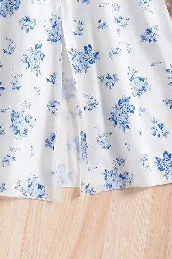Pearl color printed cotton blend fit&flared style dresses