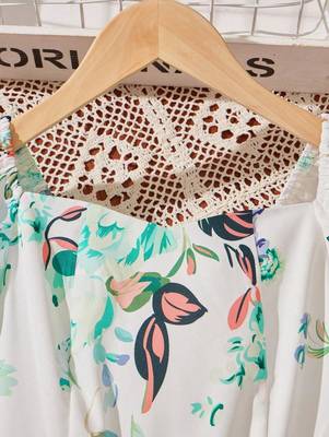 Green color printed cotton blend fit&flared style dresses 5