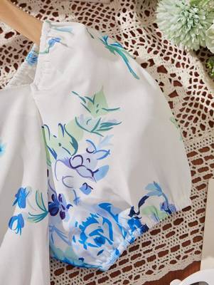 Sky color printed cotton blend fit&flared style dresses 4