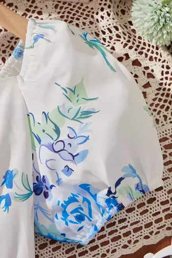 Sky color printed cotton blend fit&flared style dresses