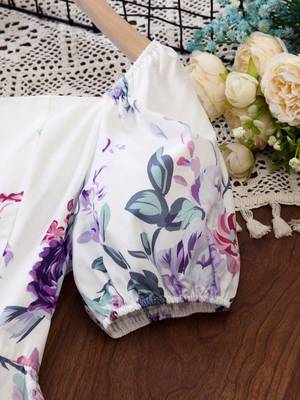 White color printed cotton blend fit&flared style dresses 4
