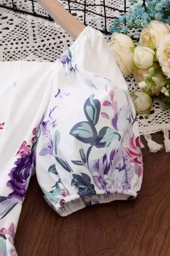 White color printed cotton blend fit&flared style dresses