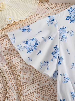 Pearl color printed cotton blend fit&flared style dresses 4
