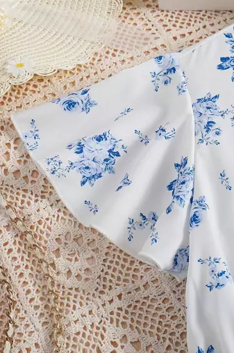 Pearl color printed cotton blend fit&flared style dresses