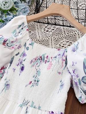 White color printed cotton blend fit&flared style dresses 5