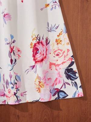 Solid white color printed cotton blend fit&flared style dresses 3
