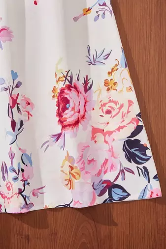 Solid white color printed cotton blend fit&flared style dresses