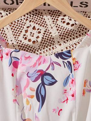 Solid white color printed cotton blend fit&flared style dresses 4