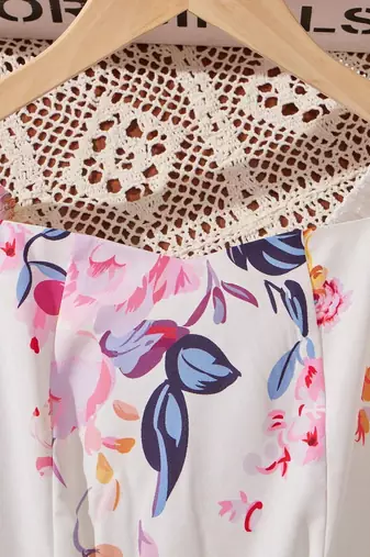 Solid white color printed cotton blend fit&flared style dresses
