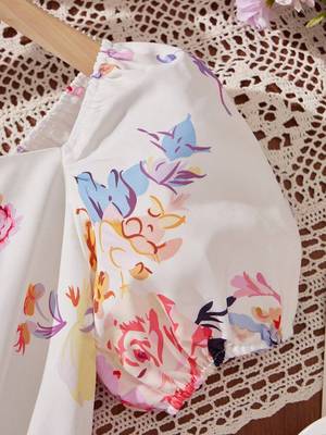 Solid white color printed cotton blend fit&flared style dresses 5