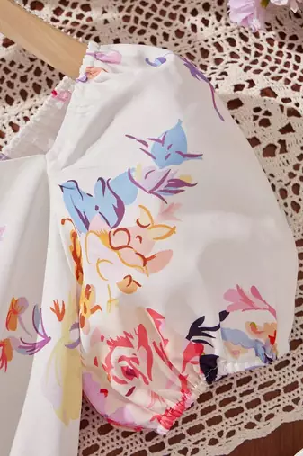 Solid white color printed cotton blend fit&flared style dresses