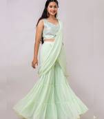 Mint Green Georgette Plain Sharara Saree