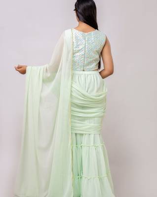 Mint Green Georgette Plain Sharara Saree 2