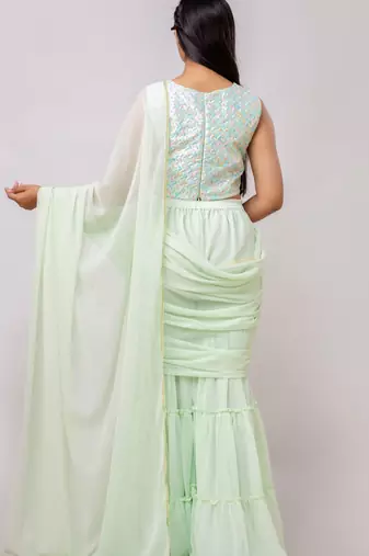 Mint Green Georgette Plain Sharara Saree