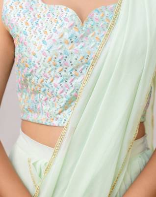 Mint Green Georgette Plain Sharara Saree 3