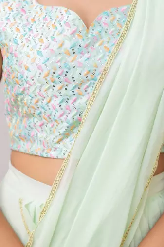 Mint Green Georgette Plain Sharara Saree
