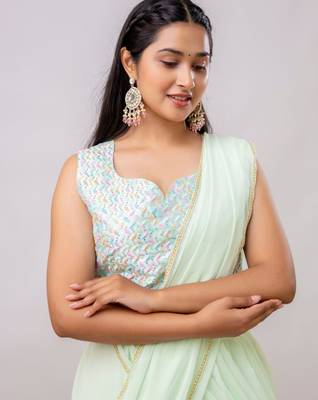 Mint Green Georgette Plain Sharara Saree 4