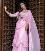 Jaipurite Women's Pre-Drape Chiffon Saree with Sequin Blouse in Pink