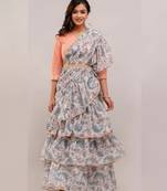 Designer Pre-Drape Georgette Saree with Schiffley Blouse in Green