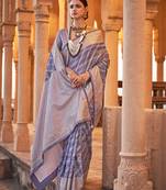 Elora soft silk stripes printed leheriya saree (grey)