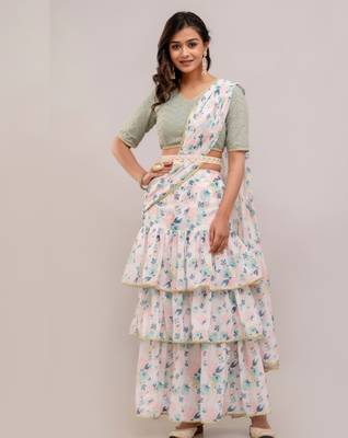Ready-to-Wear Georgette Saree with  Designer Schiffley Blouse 1