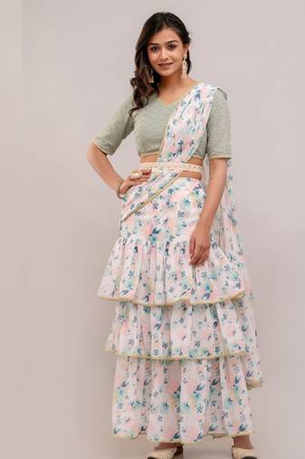 Ready-to-Wear Georgette Saree with  Designer Schiffley Blouse
