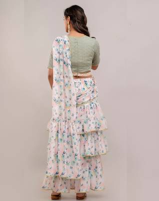 Ready-to-Wear Georgette Saree with  Designer Schiffley Blouse 2