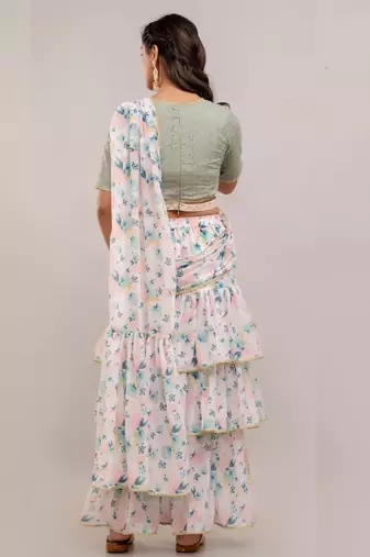 Ready-to-Wear Georgette Saree with  Designer Schiffley Blouse