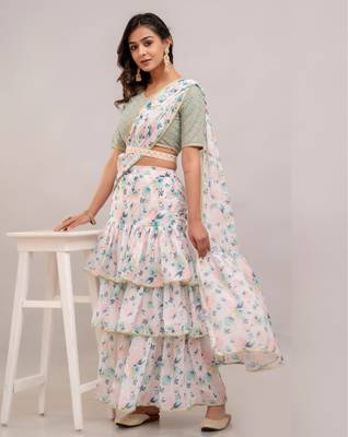 Ready-to-Wear Georgette Saree with  Designer Schiffley Blouse 3