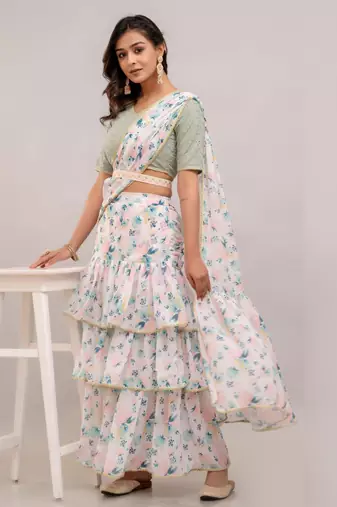 Ready-to-Wear Georgette Saree with  Designer Schiffley Blouse