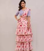 Ready-to-Wear Georgette Saree with Designer Schiffley Blouse in Pink ( Pack of 2 )