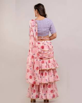 Ready-to-Wear Georgette Saree with Designer Schiffley Blouse in Pink ( Pack of 2 ) 2