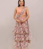 Jaipurite Ready-to-Wear Georgette Saree with  Designer Schiffley Blouse 