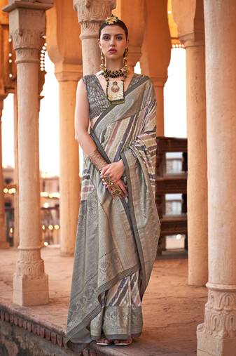 Elora soft silk stripes printed leheriya saree (multicolor)