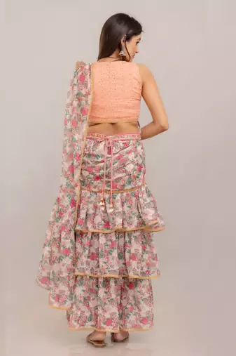 Jaipurite Ready-to-Wear Georgette Saree with  Designer Schiffley Blouse 