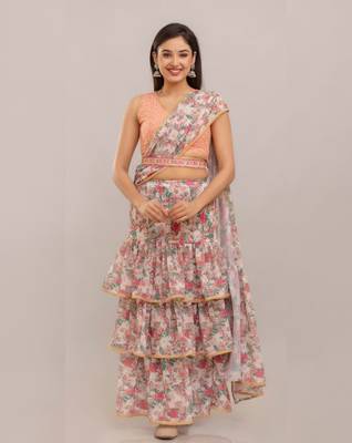 Jaipurite Ready-to-Wear Georgette Saree with  Designer Schiffley Blouse  3