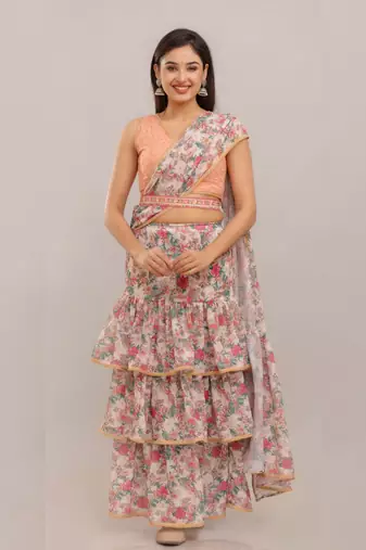 Jaipurite Ready-to-Wear Georgette Saree with  Designer Schiffley Blouse 