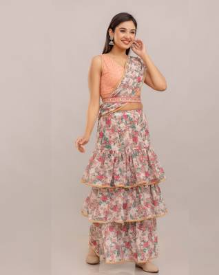 Jaipurite Ready-to-Wear Georgette Saree with  Designer Schiffley Blouse  4
