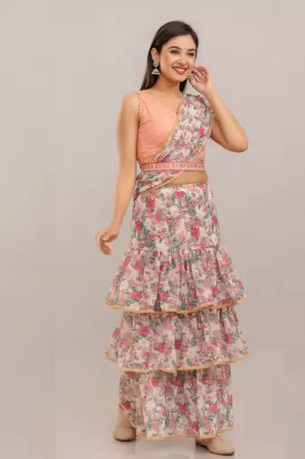 Jaipurite Ready-to-Wear Georgette Saree with  Designer Schiffley Blouse 