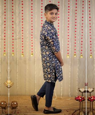 Ink blue block printed kurta set. 2