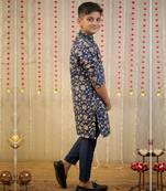 Ink blue block printed kurta set.